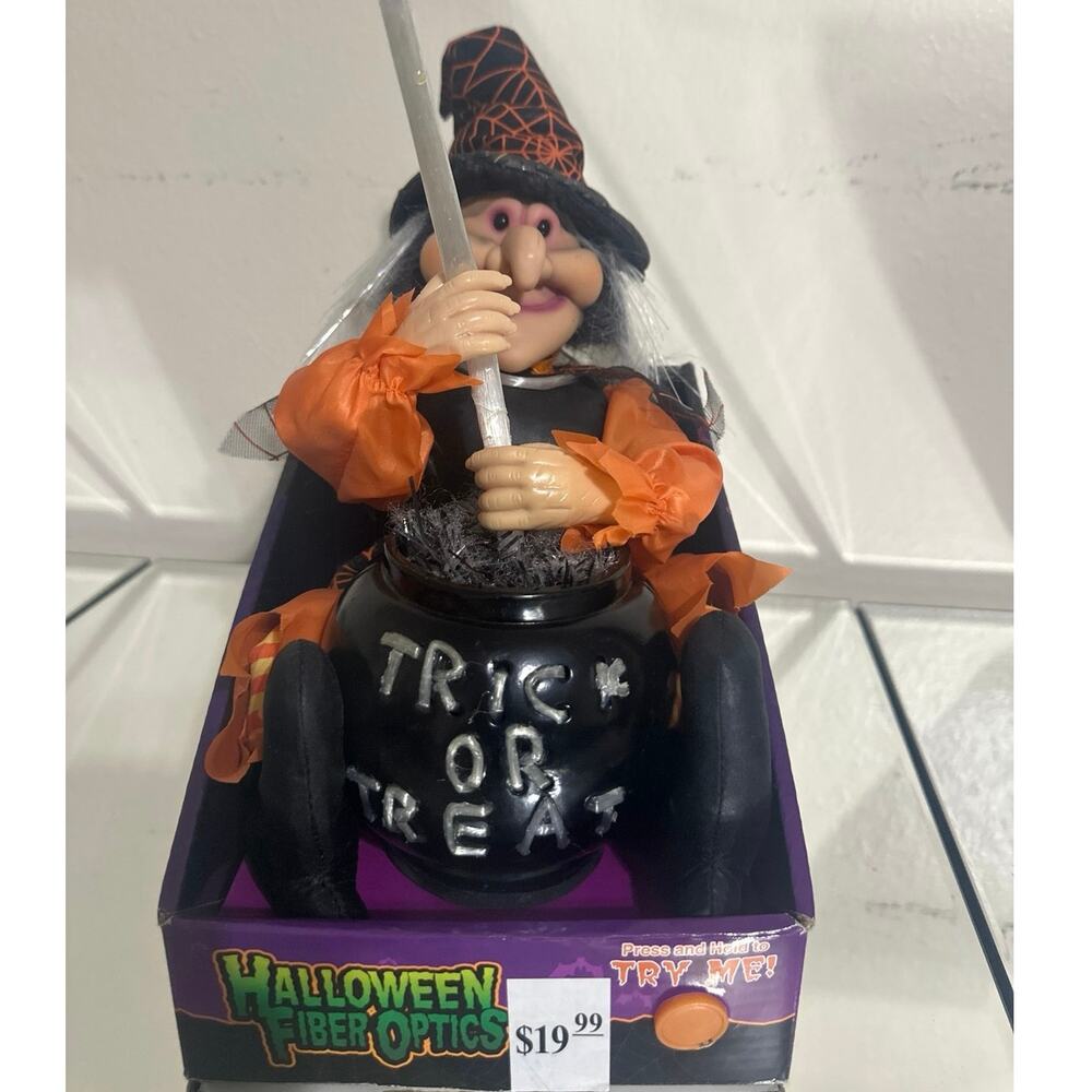 Holloween Fiber Optic vintage animated Gemmy Stirring Witch decoration from 1994